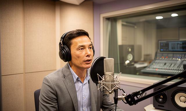 観光案内用の音声を収録する浅口市のナレーションブース
